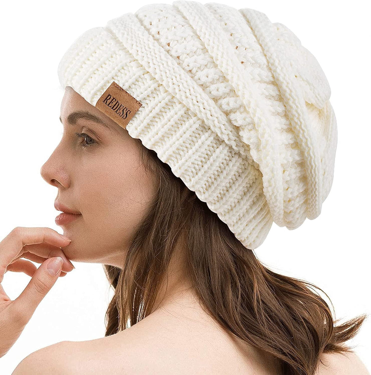 REDESS Slouchy Oat Beanie Hat for Women Winter Warm Knit Cap