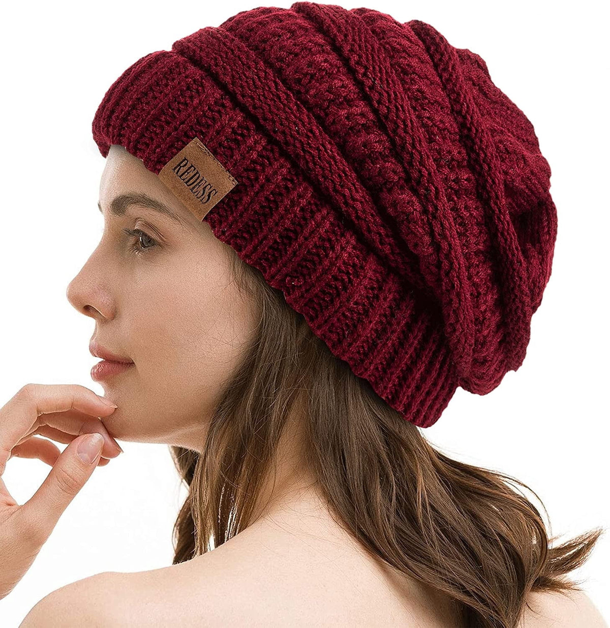 REDESS Slouchy Oat Beanie Hat for Women Winter Warm Knit Cap