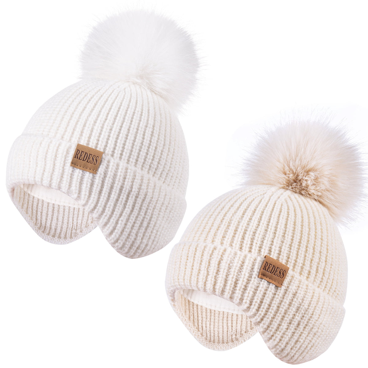 REDESS Toddler Hat with Ear Flaps, Fleece Lined Beanie Hat for Baby 0?3 Years Old, 2?Pack Warm Knit Kids Toddler Winter Hat