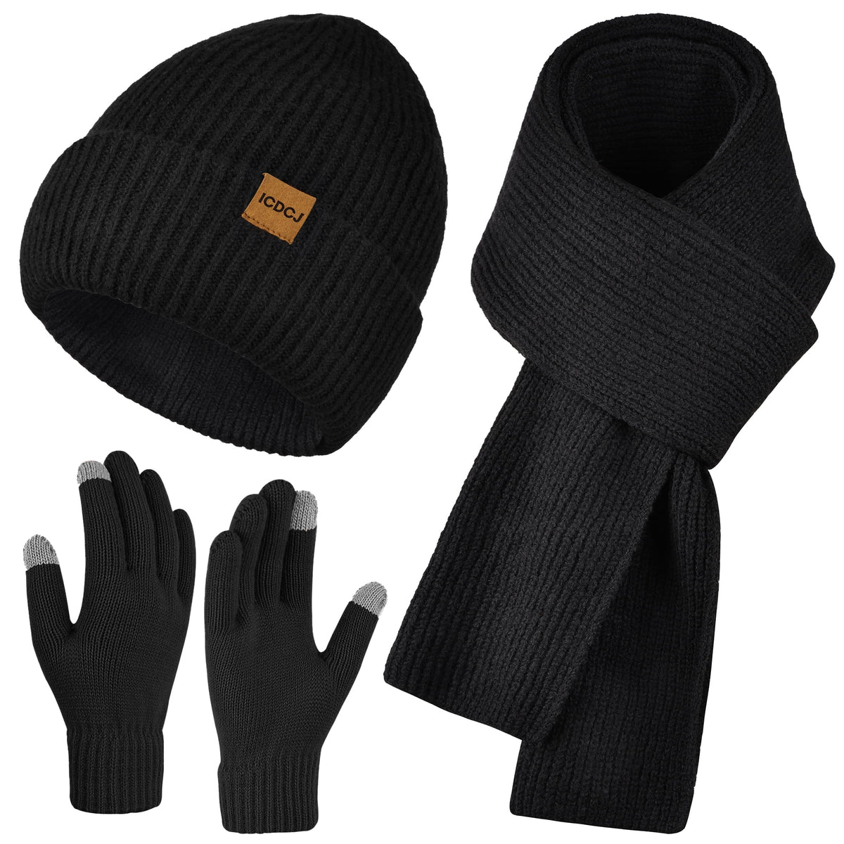REDESS Winter Beanie Hat and Gloves Scarf Set for Men and Women£¬Black