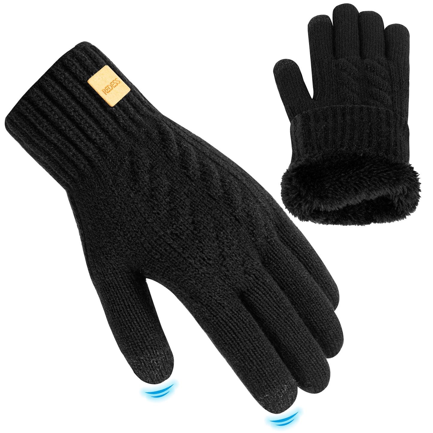 REDESS Unisex Winter Warm Gloves with Touch Screen Thermal Knit Black Gloves for Men and Women