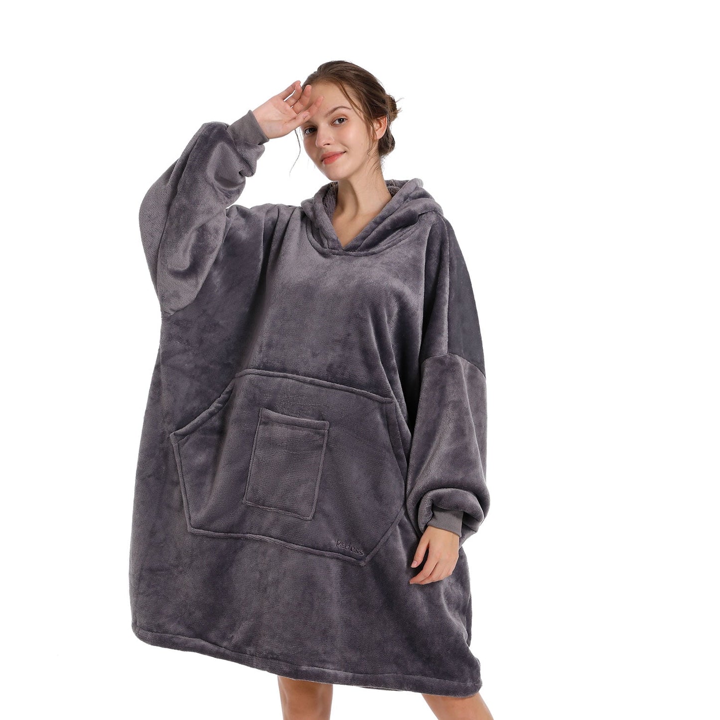 REDESS Wearable Blanket Hoodie, Oversized Sherpa Blanket Hoodie Sweatshirt for Adults Women Men-Dark Grey
