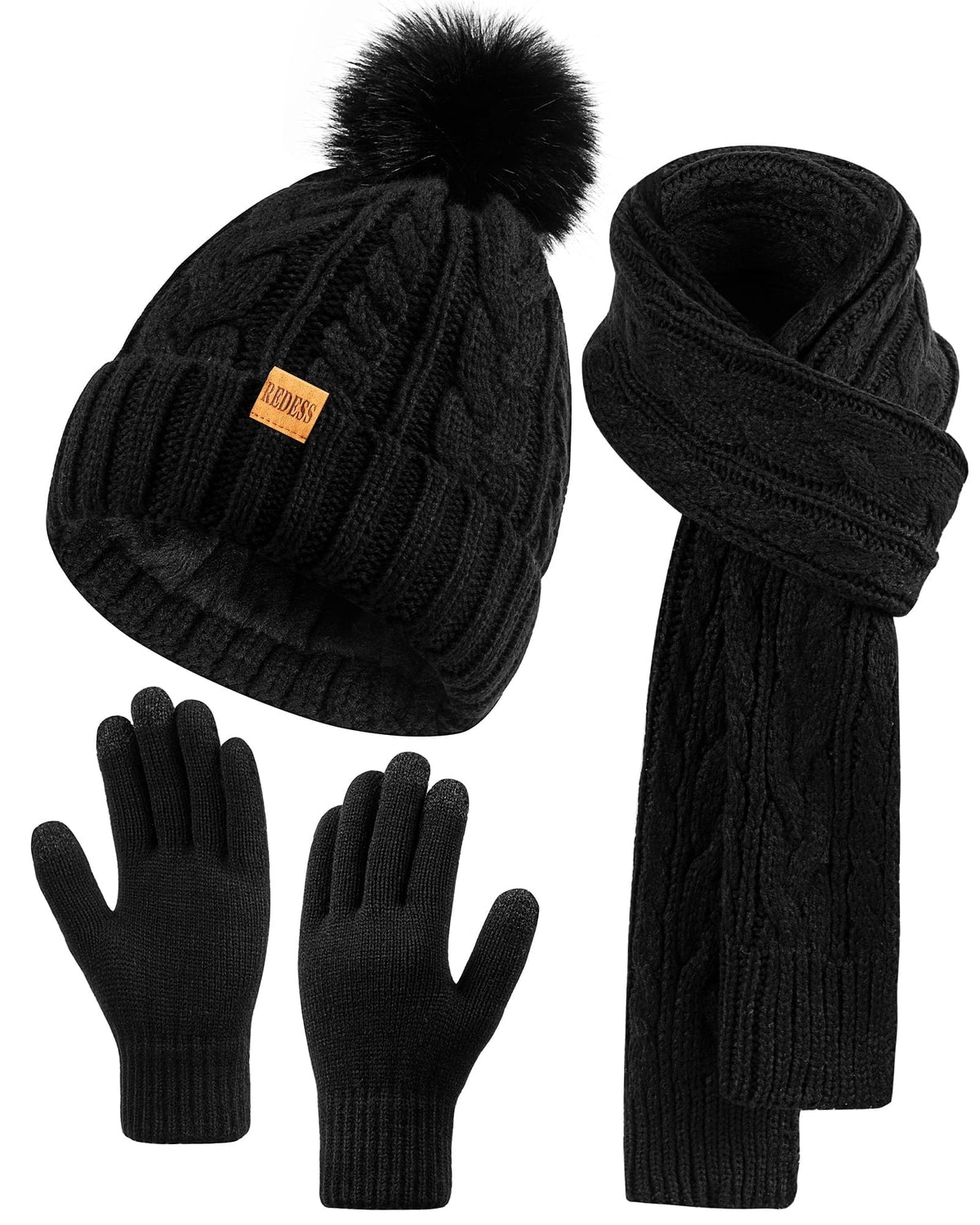 REDESS Winter Beanie Hat Scarf Gloves Set for Women,Fleece Lined Winter Scarfs Hats Gloves Sets,Oat