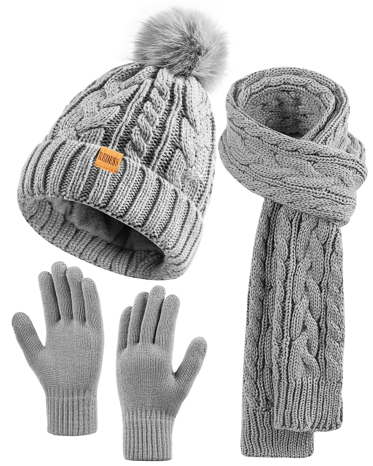 REDESS Winter Beanie Hat Scarf Gloves Set for Women,Fleece Lined Winter Scarfs Hats Gloves Sets,Oat