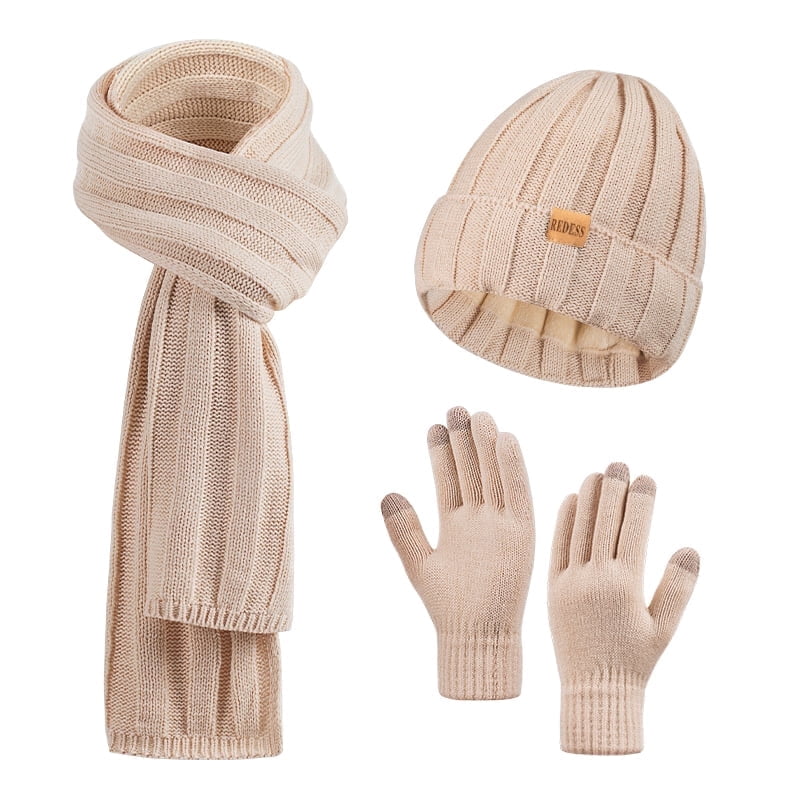 REDESS Winter Hat and Gloves Sets for Women, Fleece Lined Beanie Hat Scarf and Touchscreen Glove Sets for Women