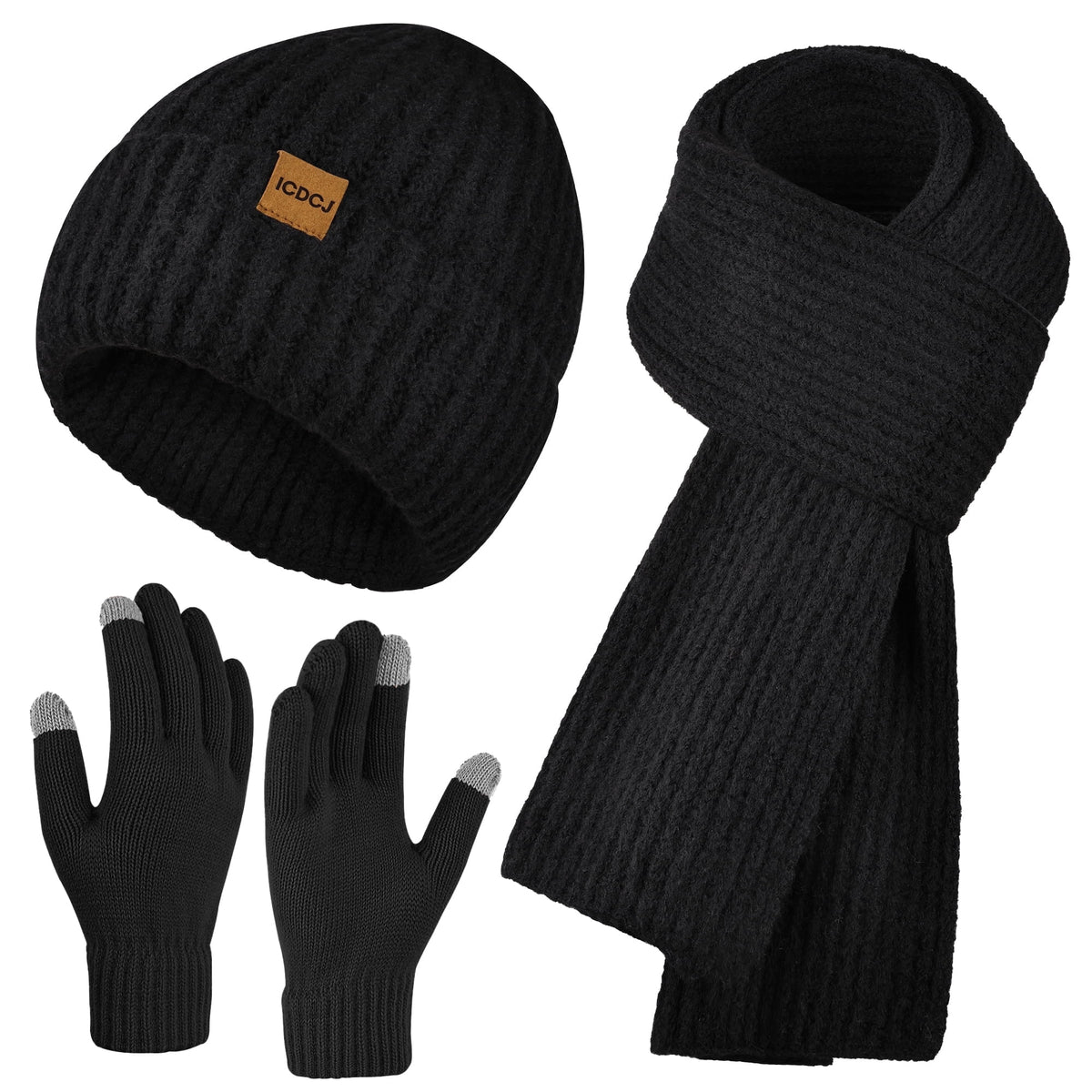 REDESS Winter Beanie Hat Scarf and Gloves Set for Men and Women,White