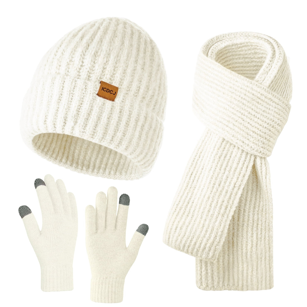 REDESS Winter Beanie Hat Scarf and Gloves Set for Men and Women,White