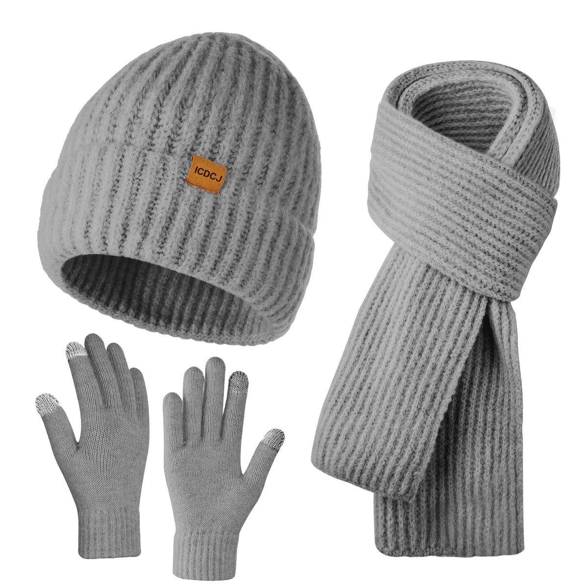 REDESS Winter Beanie Hat Scarf and Gloves Set for Men and Women,White