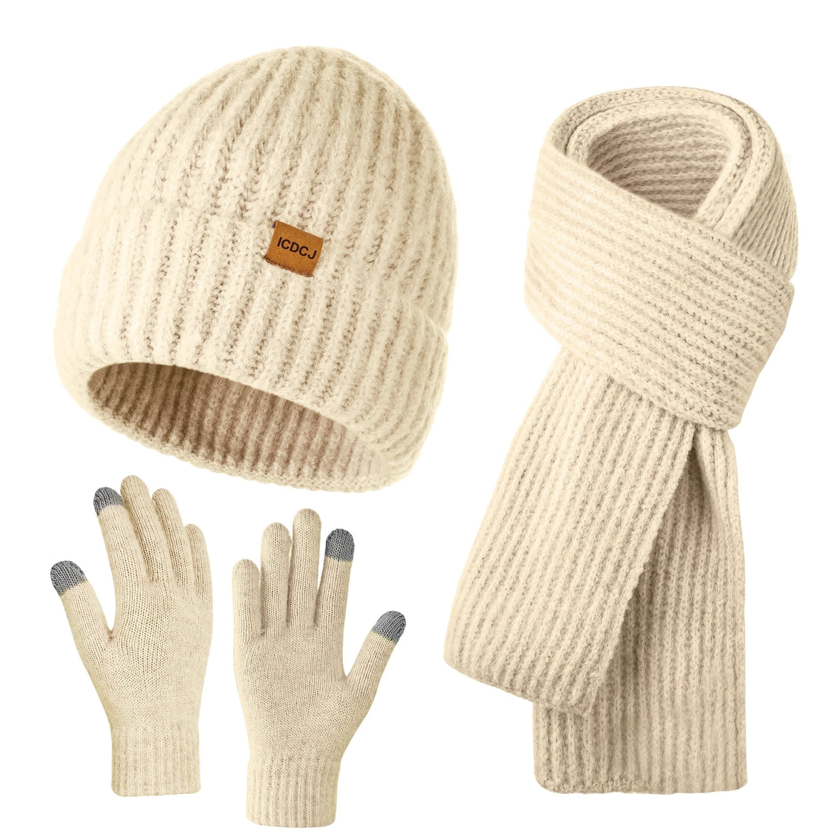 REDESS Winter Beanie Hat Scarf and Gloves Set for Men and Women,White