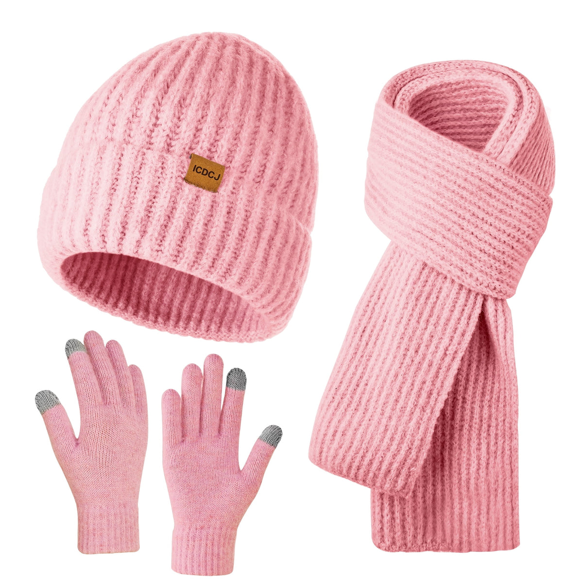 REDESS Winter Beanie Hat Scarf and Gloves Set for Men and Women,White
