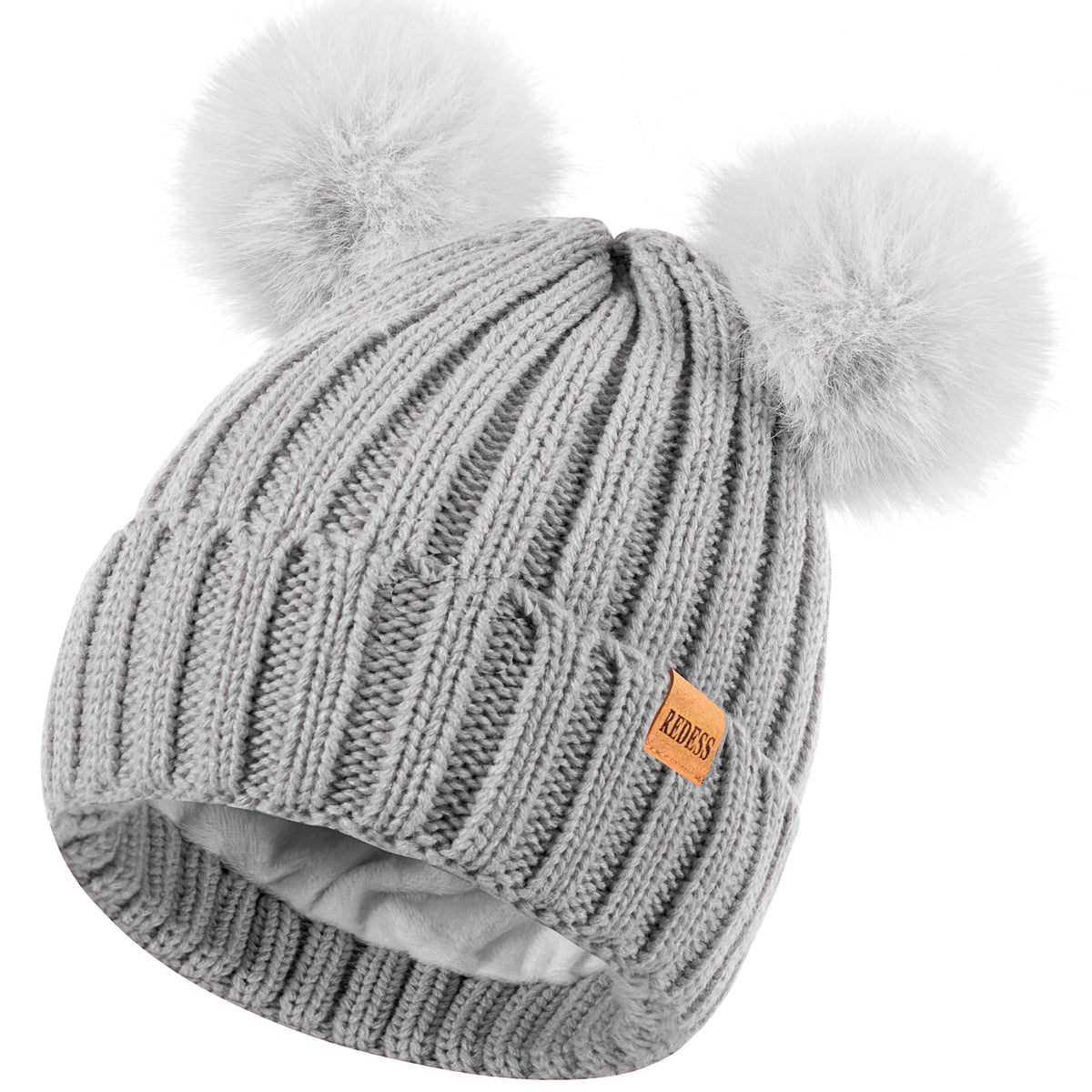 REDESS Winter Beanie Hat for Women with Warm Fleece Lined, Thick Slouchy Knit Skull Ski Cap-Black
