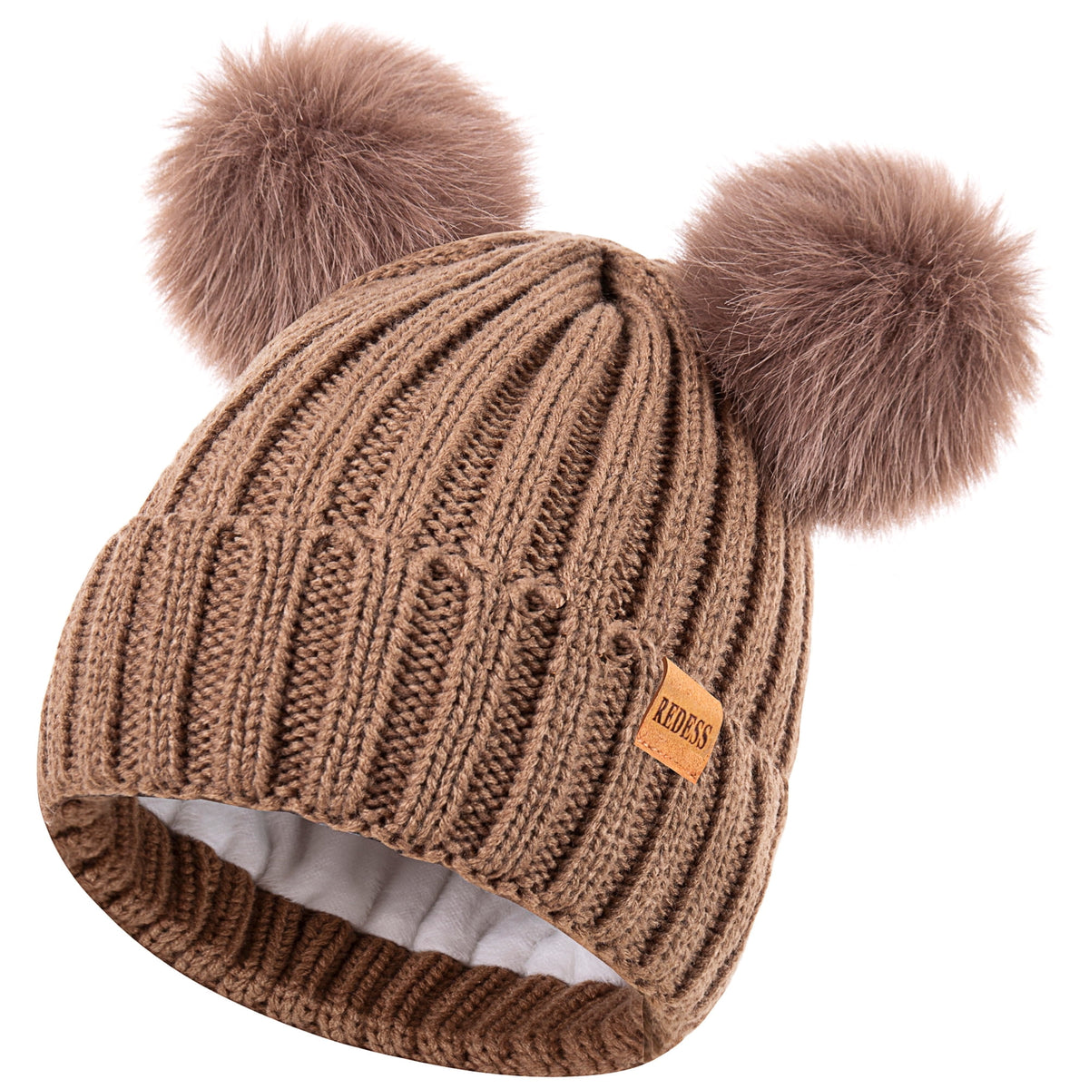 REDESS Winter Beanie Hat for Women with Warm Fleece Lined, Thick Slouchy Knit Skull Ski Cap-Black