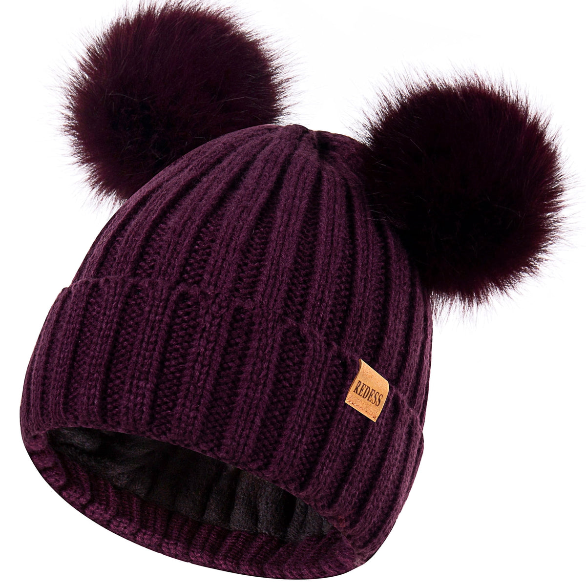 REDESS Winter Beanie Hat for Women with Warm Fleece Lined, Thick Slouchy Knit Skull Ski Cap-Black