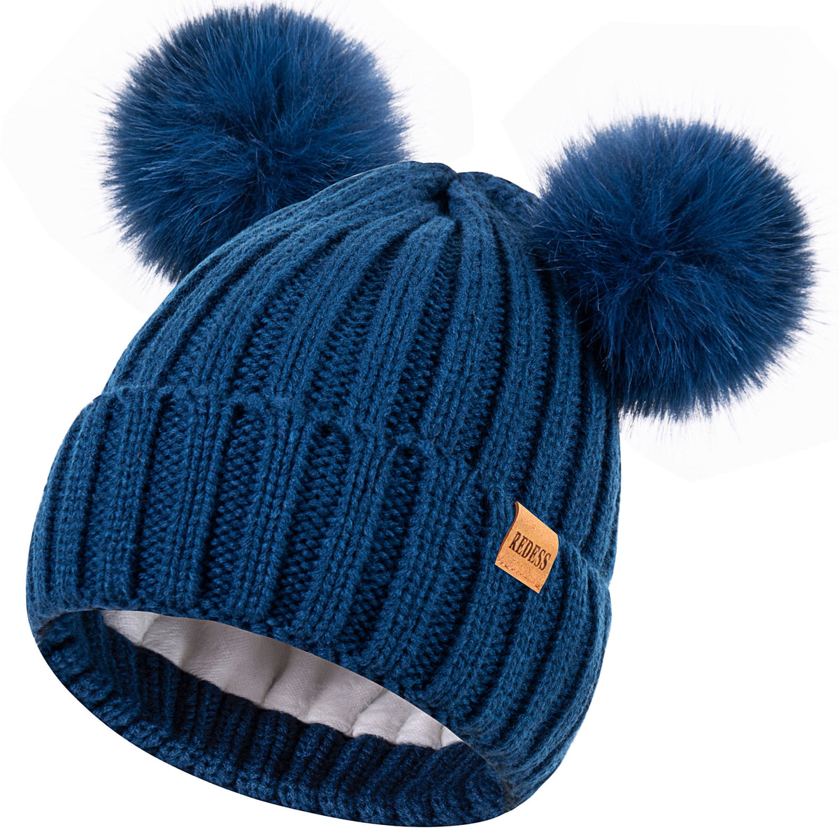 REDESS Winter Beanie Hat for Women with Warm Fleece Lined, Thick Slouchy Knit Skull Ski Cap-Black