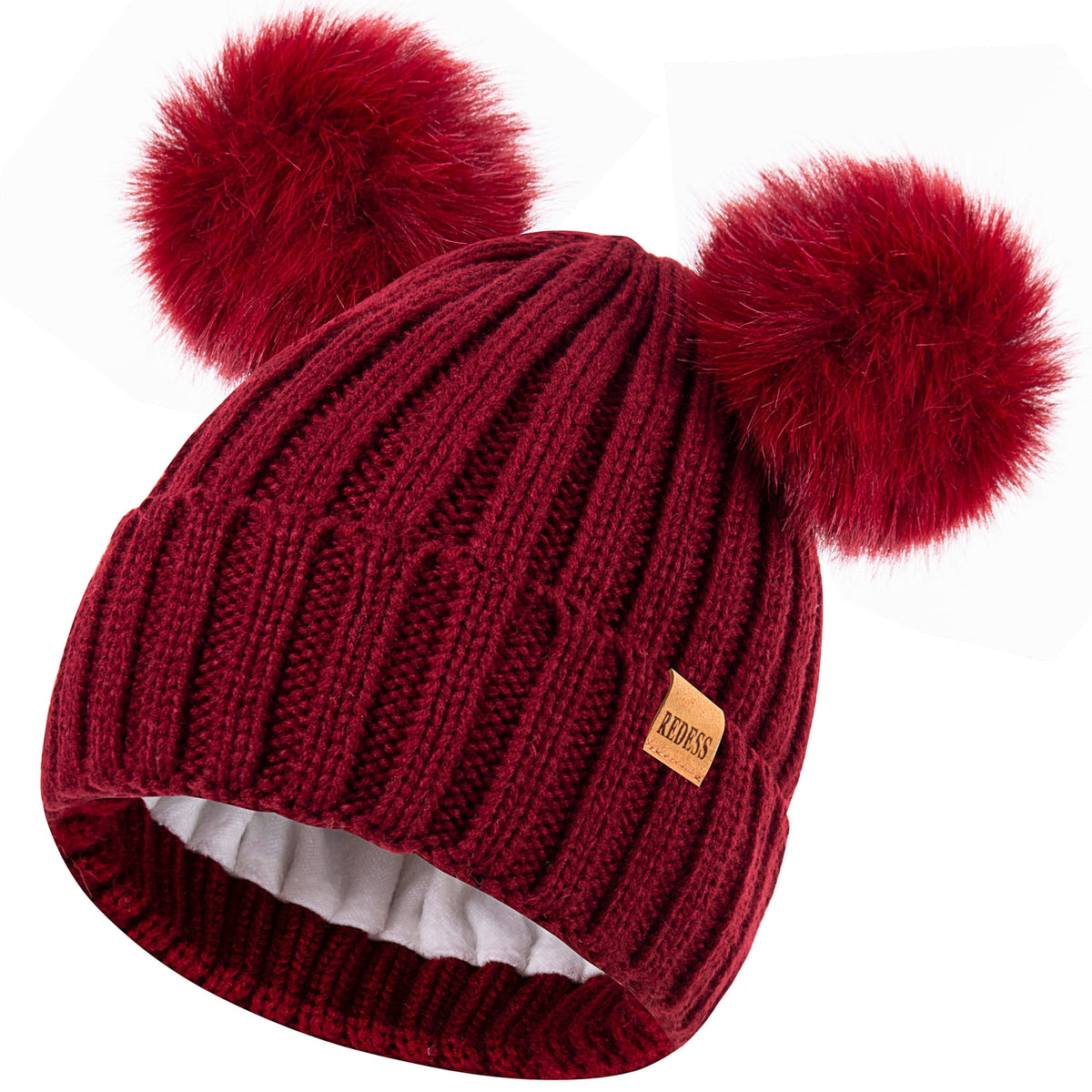 REDESS Winter Beanie Hat for Women with Warm Fleece Lined, Thick Slouchy Knit Skull Ski Cap-Black