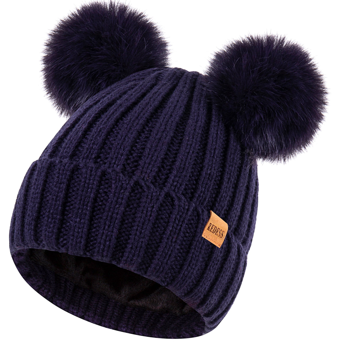 REDESS Winter Beanie Hat for Women with Warm Fleece Lined, Thick Slouchy Knit Skull Ski Cap-Black