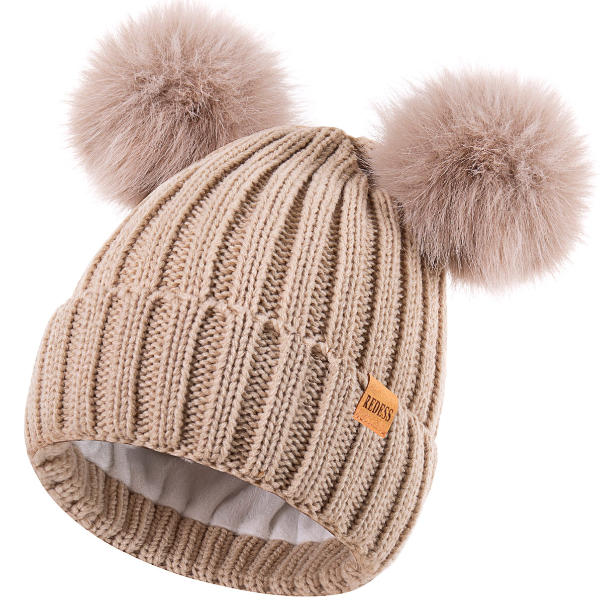 REDESS Winter Beanie Hat for Women with Warm Fleece Lined, Thick Slouchy Knit Skull Ski Cap-Black