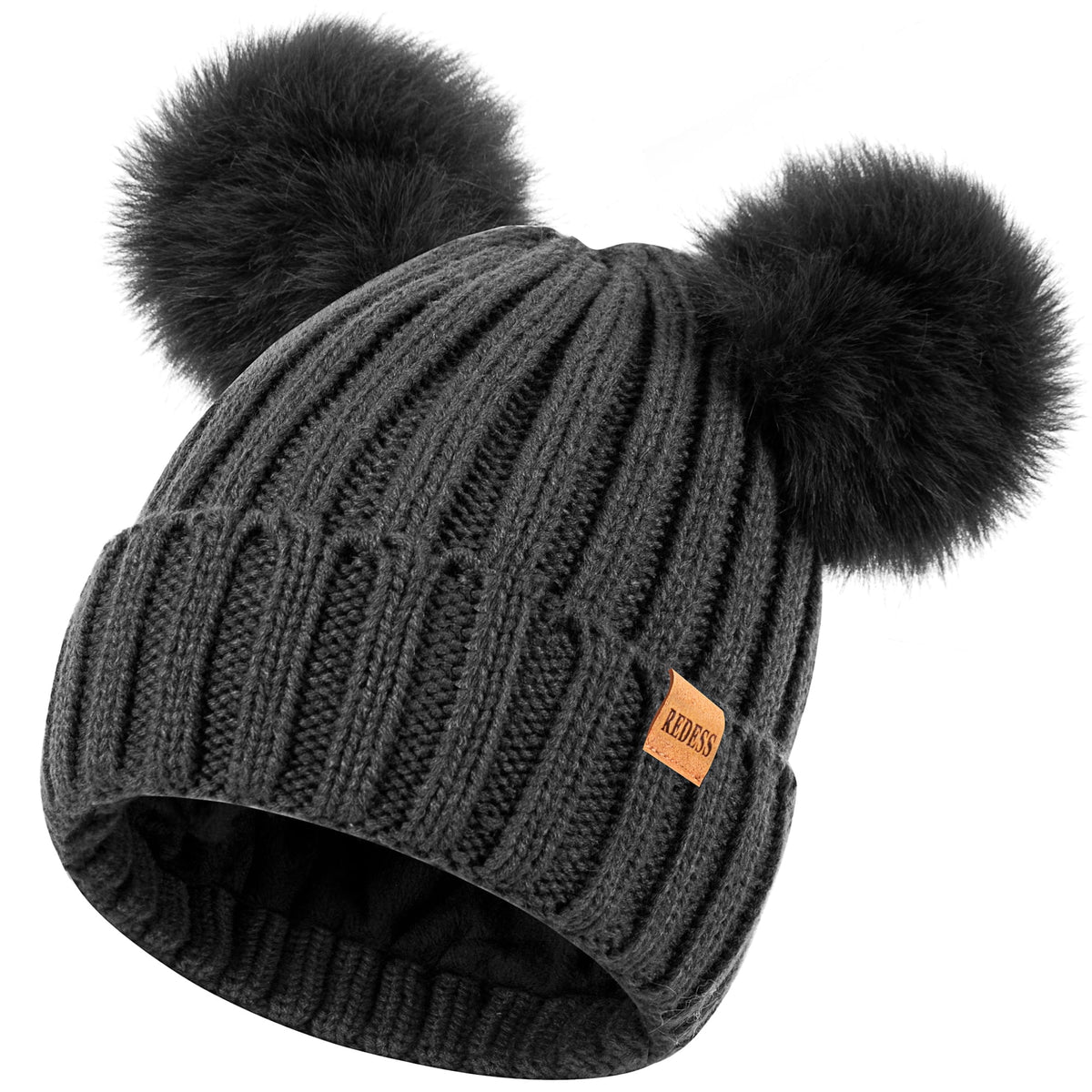 REDESS Winter Beanie Hat for Women with Warm Fleece Lined, Thick Slouchy Knit Skull Ski Cap-Black