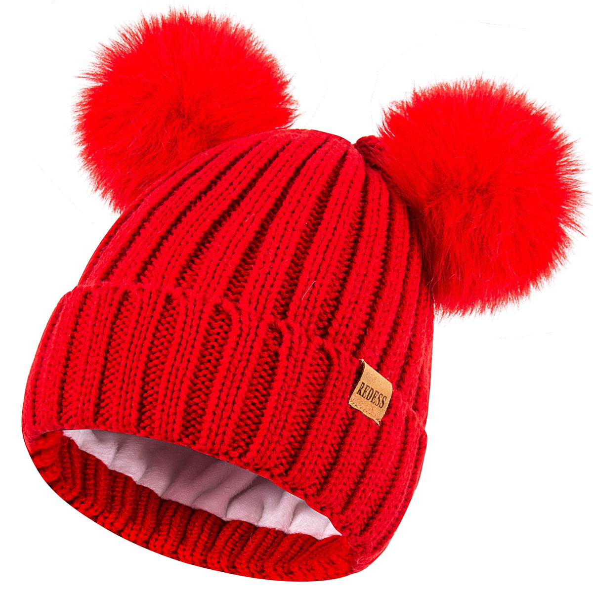 REDESS Winter Beanie Hat for Women with Warm Fleece Lined, Thick Slouchy Knit Skull Ski Cap-Black