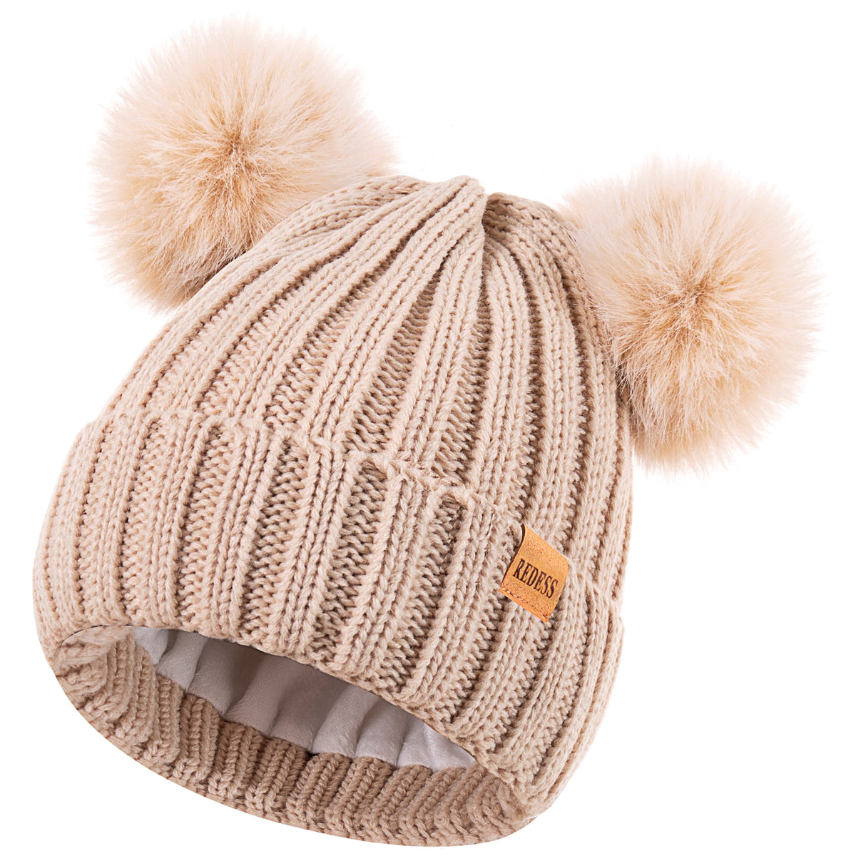 REDESS Winter Beanie Hat for Women with Warm Fleece Lined, Thick Slouchy Knit Skull Ski Cap-Black