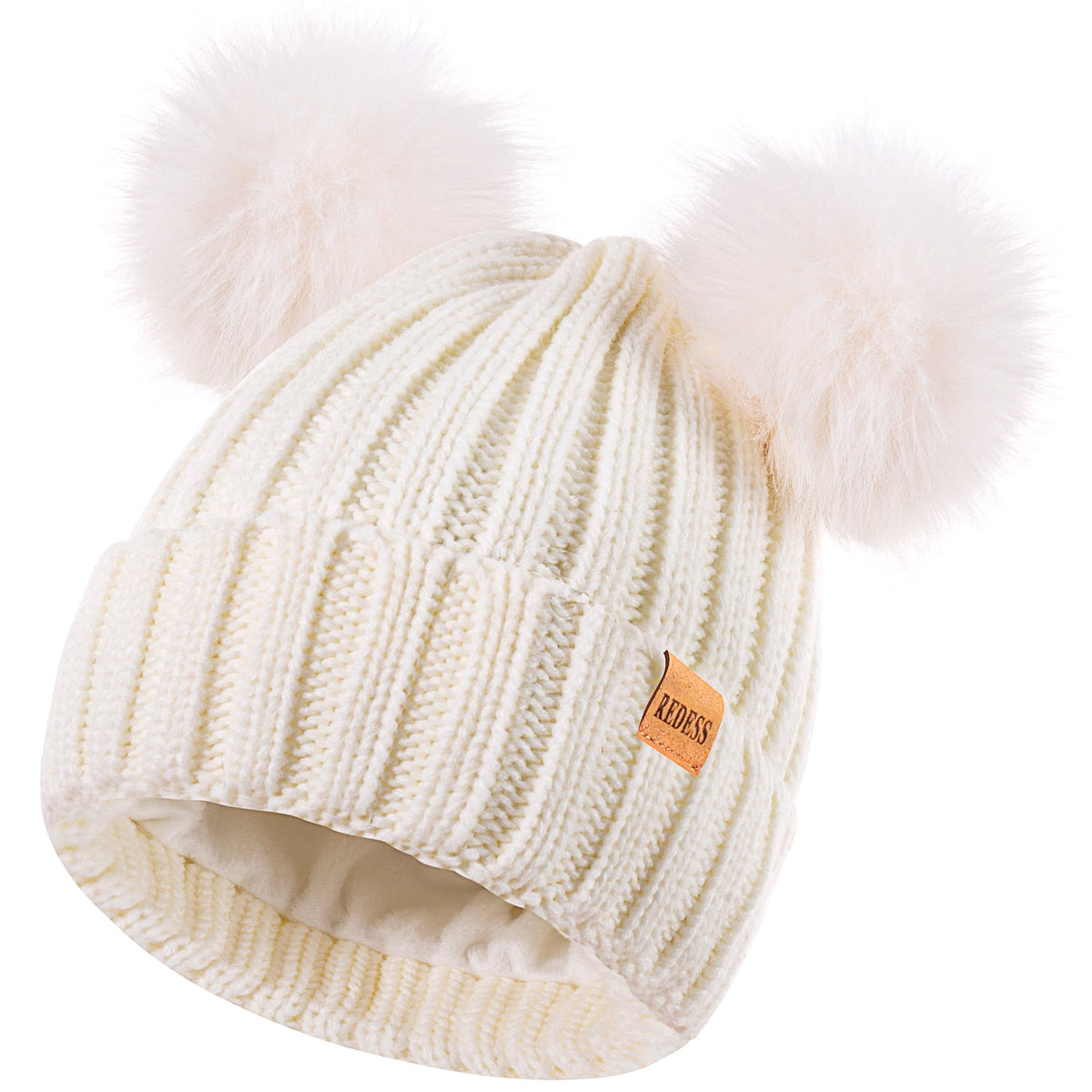 REDESS Winter Beanie Hat for Women with Warm Fleece Lined, Thick Slouchy Knit Skull Ski Cap-Black