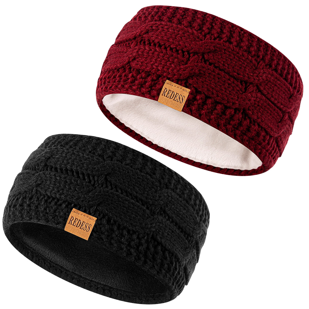 REDESS Winter Ear Warmer Headband for Women,Knit Thick Fleece Lined Cold Weather Warm Ear Muffs Headband
