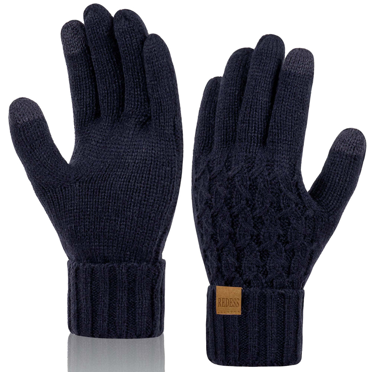 REDESS Winter Gloves for Women Touchscreen Texting Warm Knit Fleece Lined Gloves for Cold Weather Black