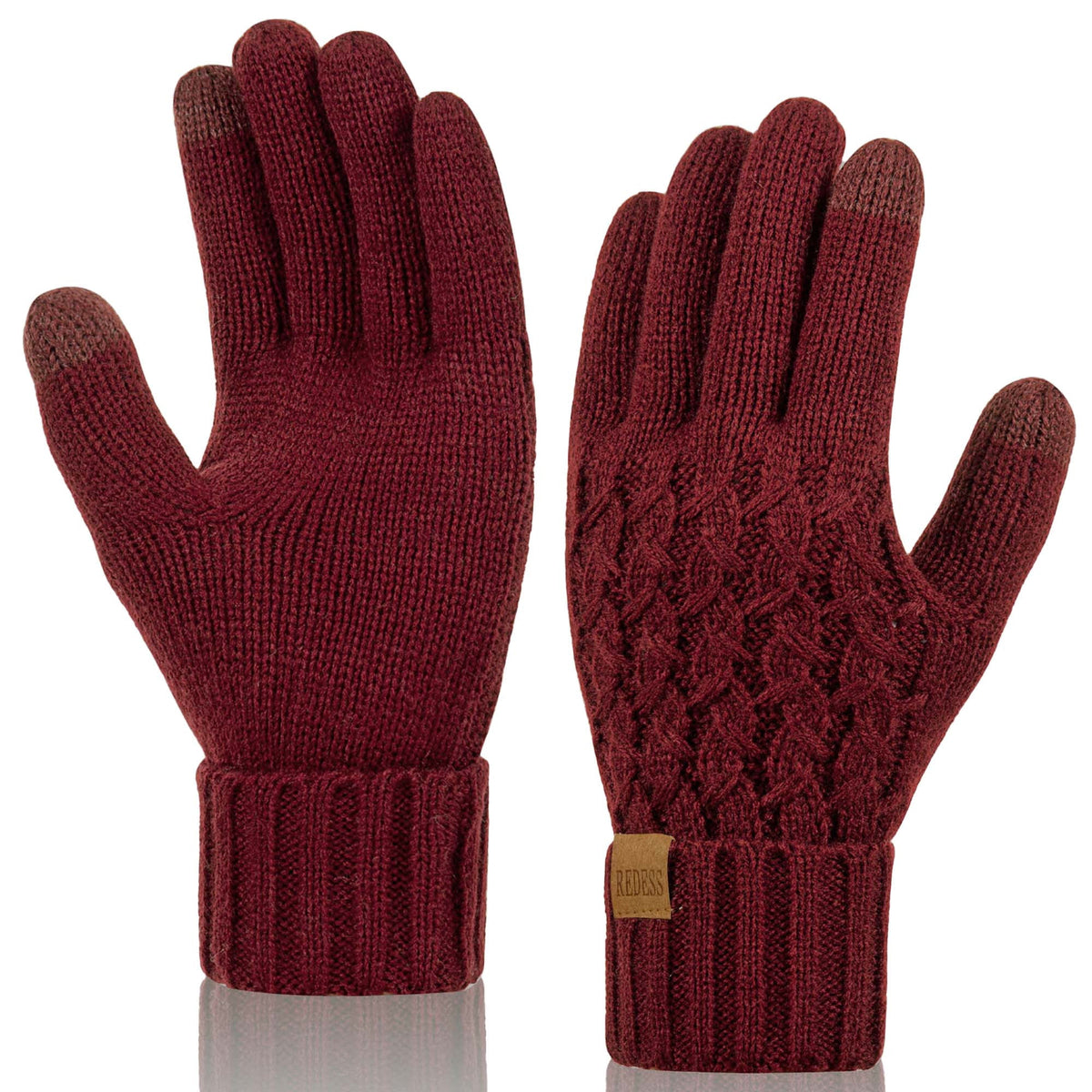 REDESS Winter Gloves for Women Touchscreen Texting Warm Knit Fleece Lined Gloves for Cold Weather Black