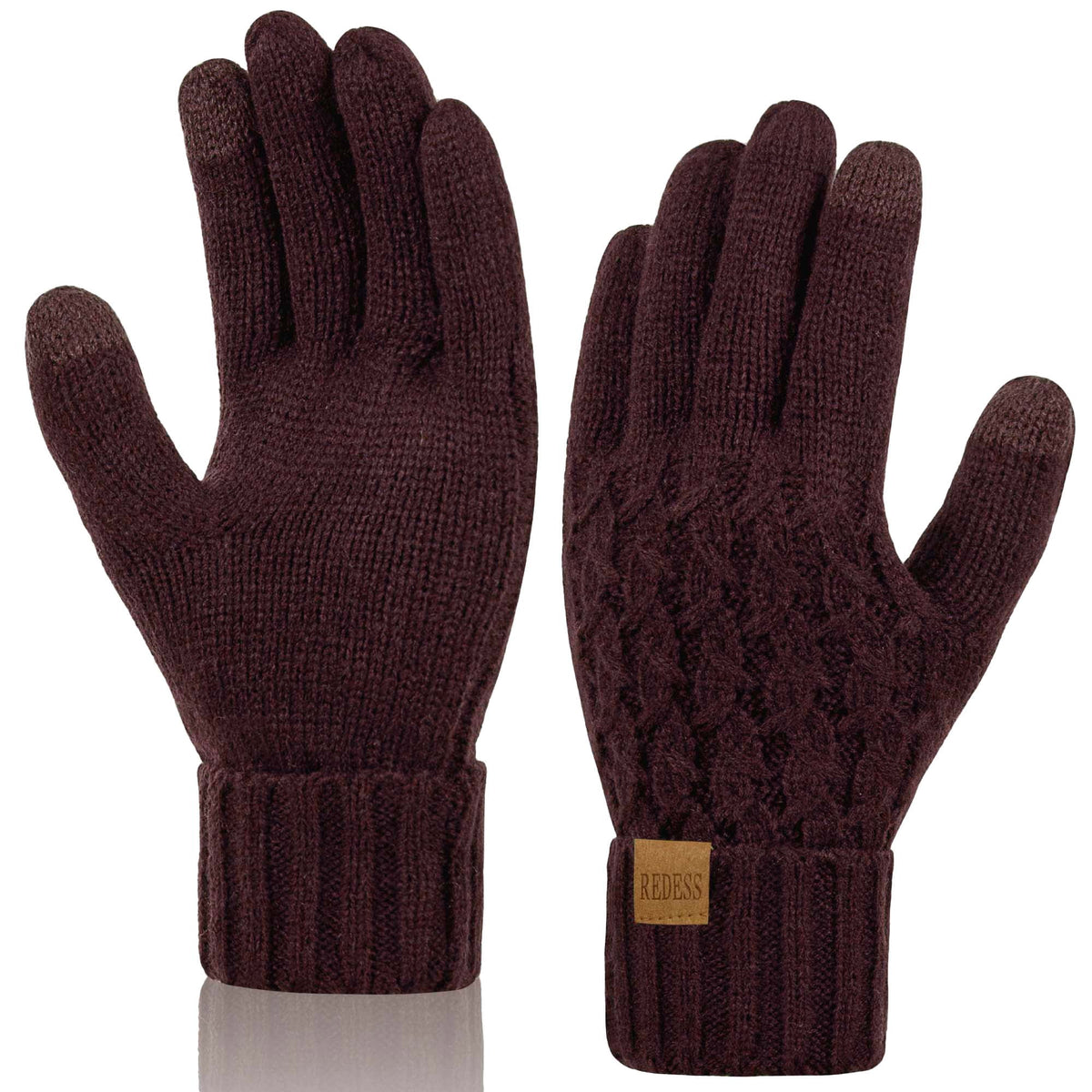 REDESS Winter Gloves for Women Touchscreen Texting Warm Knit Fleece Lined Gloves for Cold Weather Black