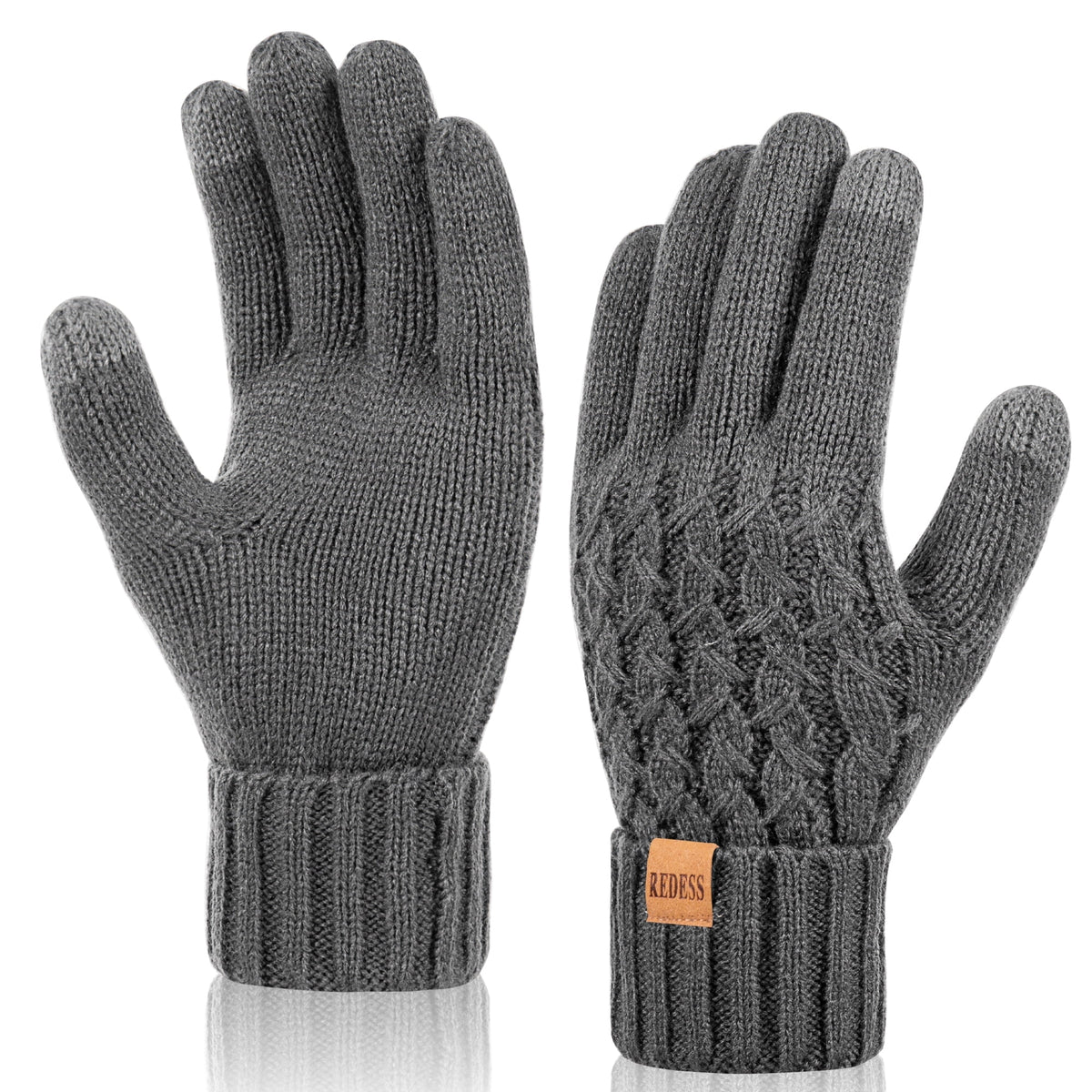 REDESS Winter Gloves for Women Touchscreen Texting Warm Knit Fleece Lined Gloves for Cold Weather Black