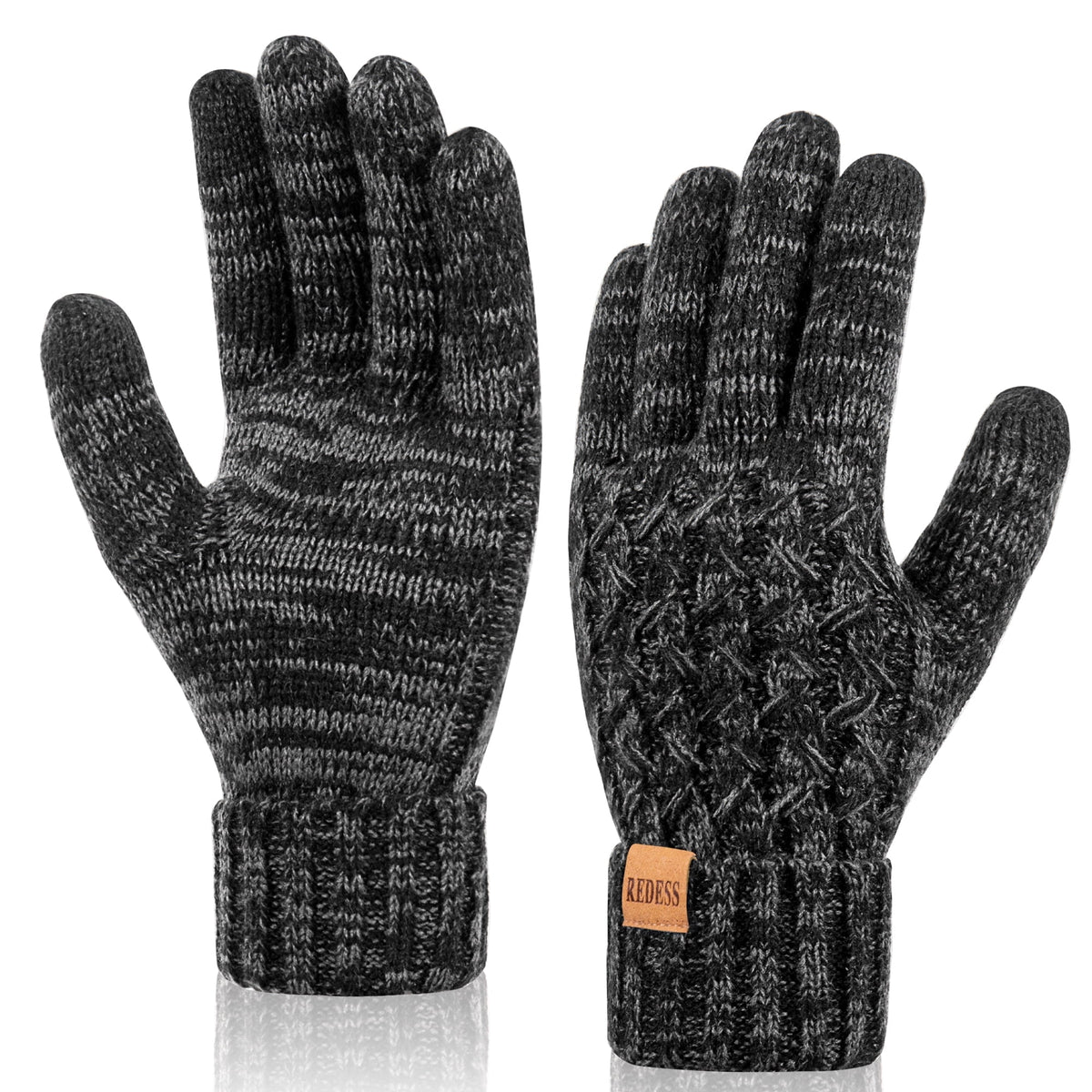 REDESS Winter Gloves for Women Touchscreen Texting Warm Knit Fleece Lined Gloves for Cold Weather Black