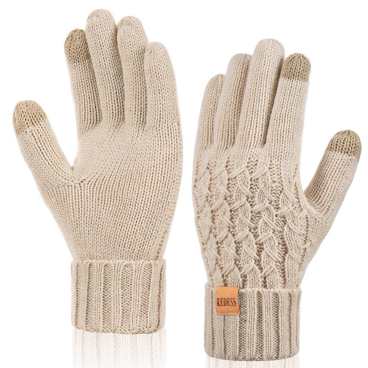 REDESS Winter Gloves for Women Touchscreen Texting Warm Knit Fleece Lined Gloves for Cold Weather Black