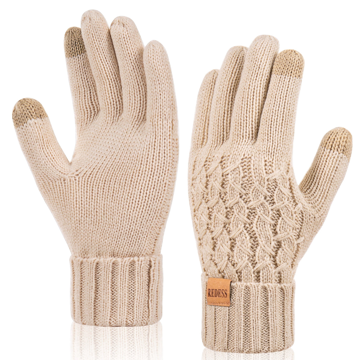 REDESS Winter Gloves for Women Touchscreen Texting Warm Knit Fleece Lined Gloves for Cold Weather Black