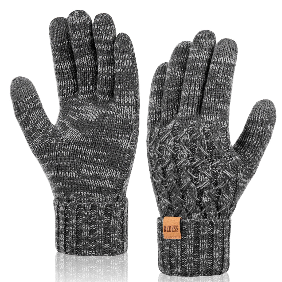 REDESS Winter Gloves for Women Touchscreen Texting Warm Knit Fleece Lined Gloves for Cold Weather Black