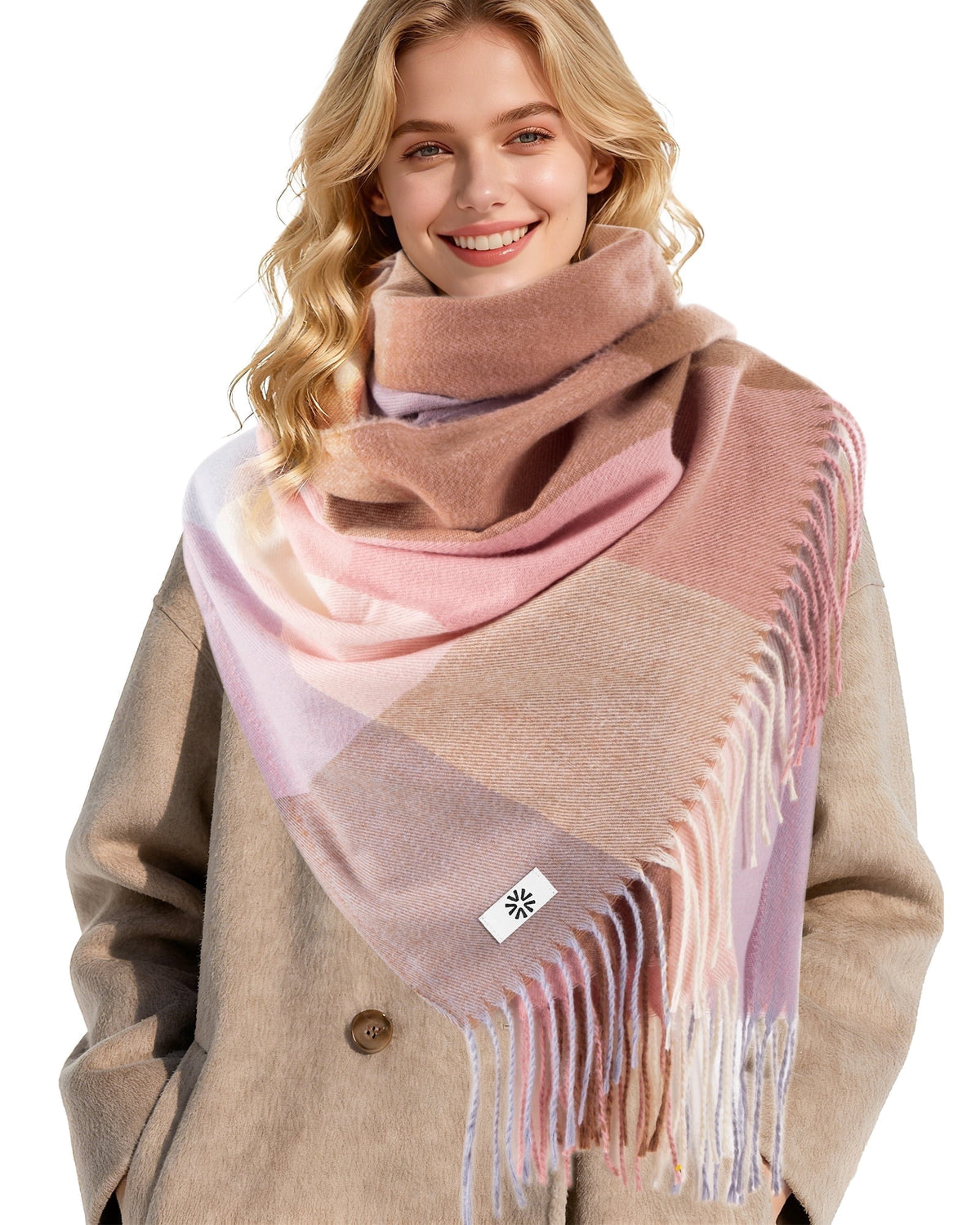 REDESS Scarves for Women Winter Soft Long Tassel Plaid Pattern Pashmina Scarves for Adult Unisex,Pink