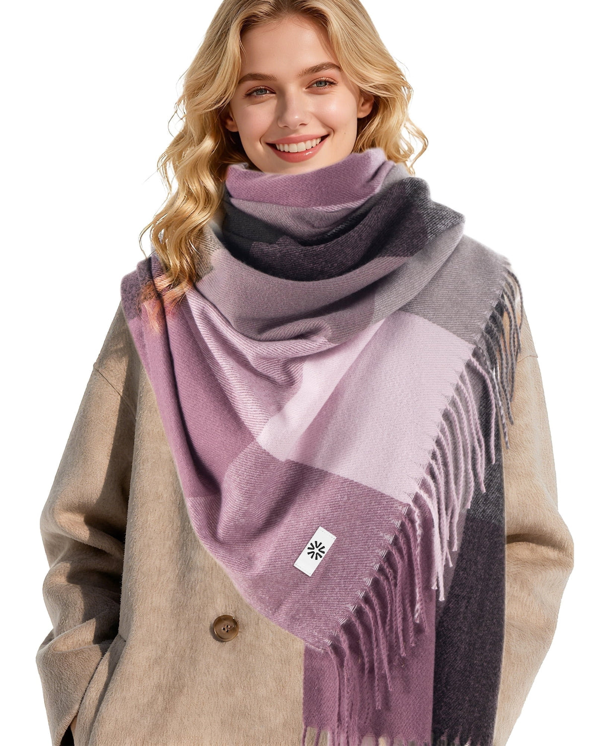 REDESS Scarves for Women Winter Soft Long Tassel Plaid Pattern Pashmina Scarves for Adult Unisex,Pink