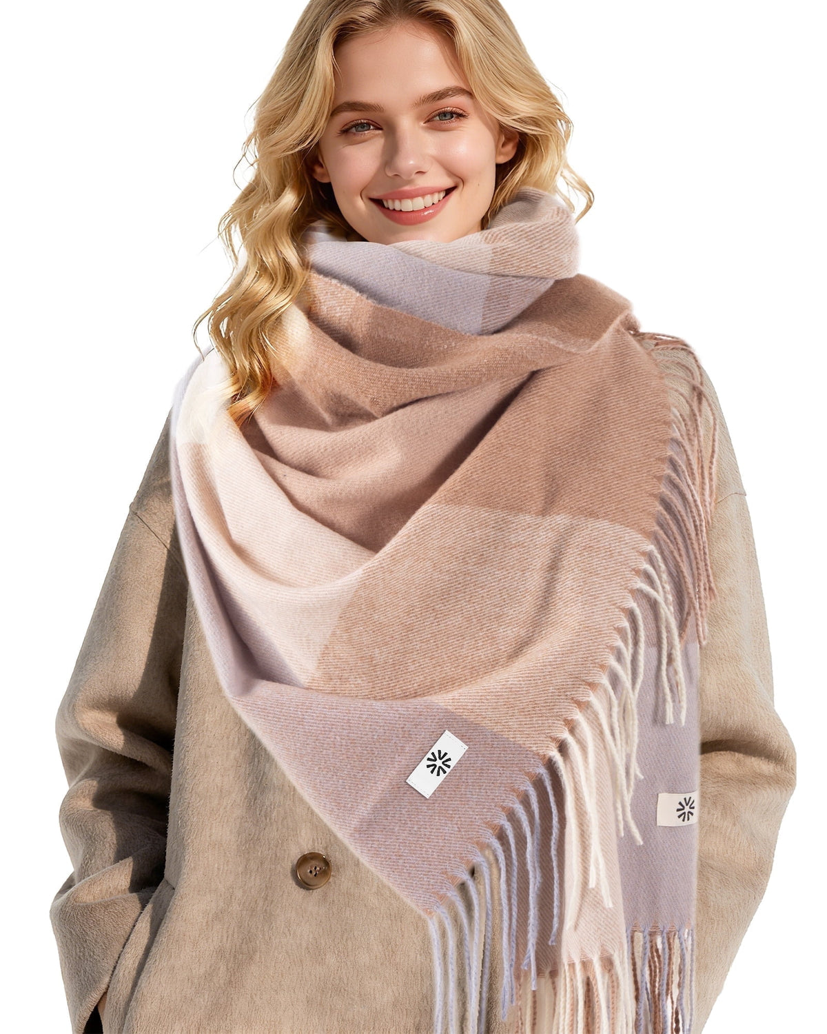 REDESS Scarves for Women Winter Soft Long Tassel Plaid Pattern Pashmina Scarves for Adult Unisex,Pink
