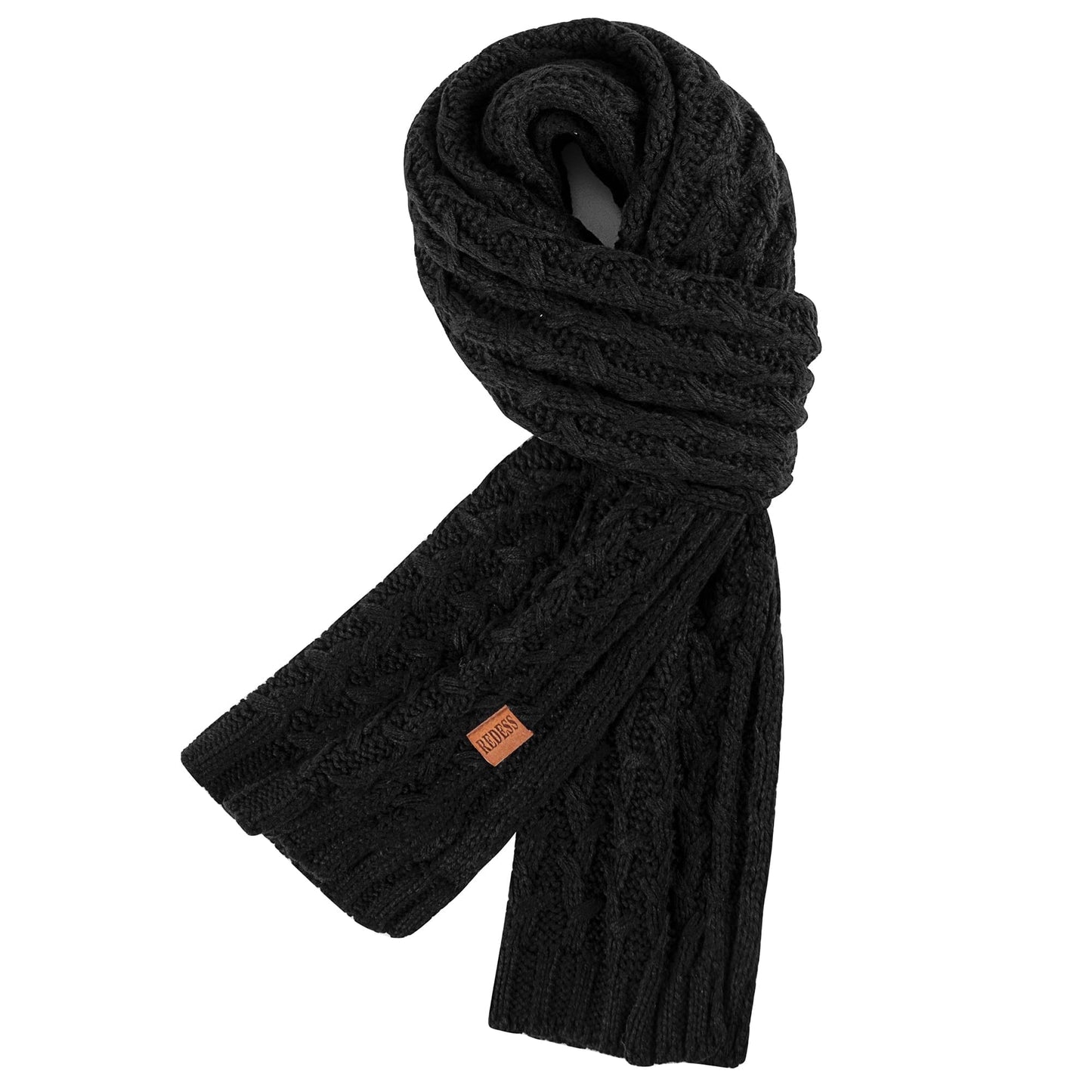 REDESS Women's Winter Scarf, Adult Warm Long Chunky Knit Scarves for Women, Black