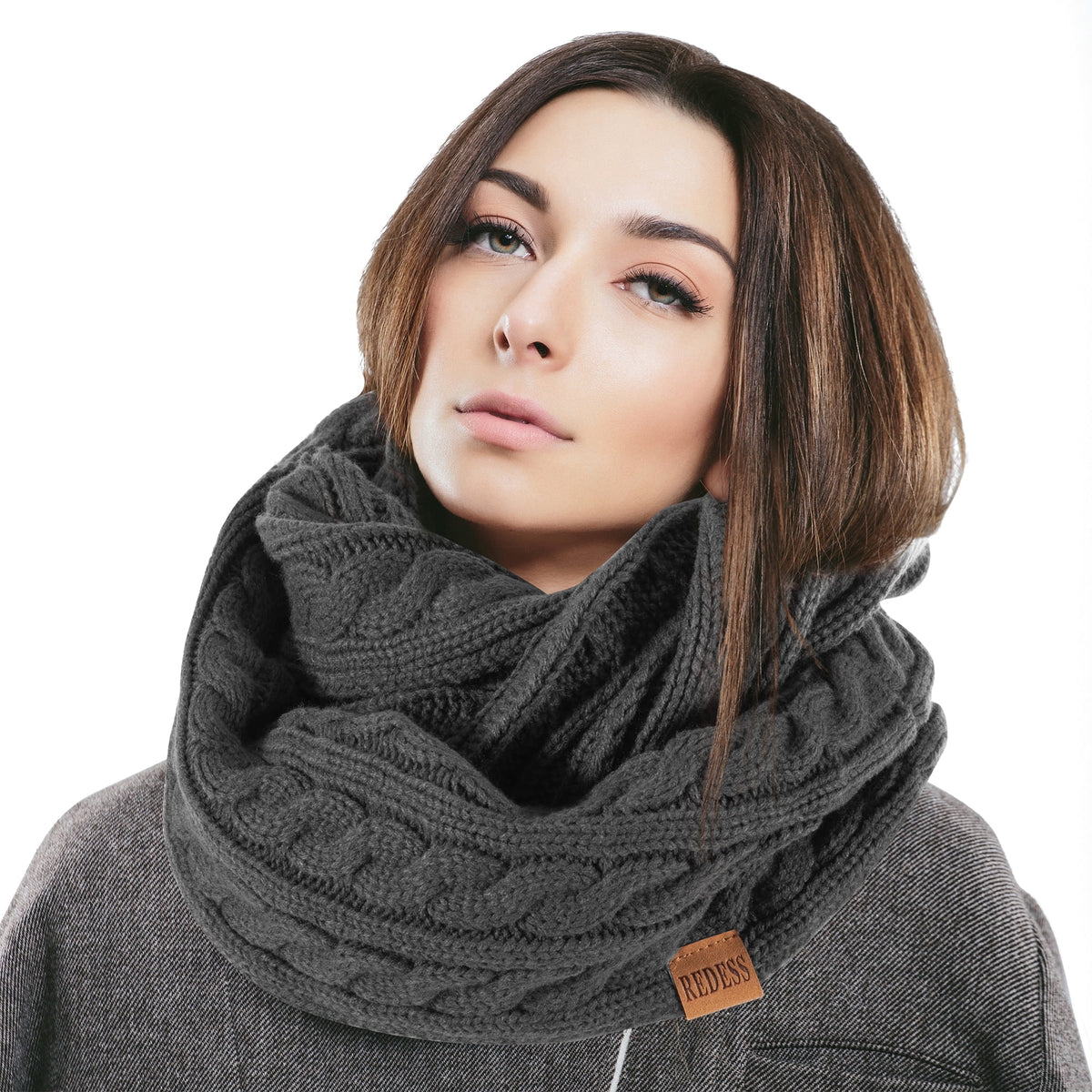 REDESS Winter Scarf for Women Knit Solid Color Pattern Infinity Circle Loop Scarves for Adult Unisex Cold Weather