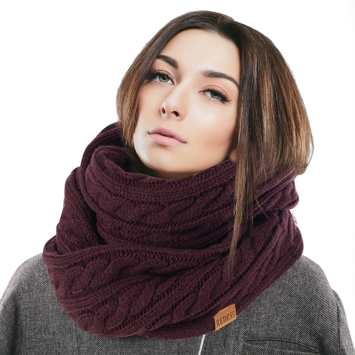 REDESS Winter Scarf for Women Knit Solid Color Pattern Infinity Circle Loop Scarves for Adult Unisex Cold Weather