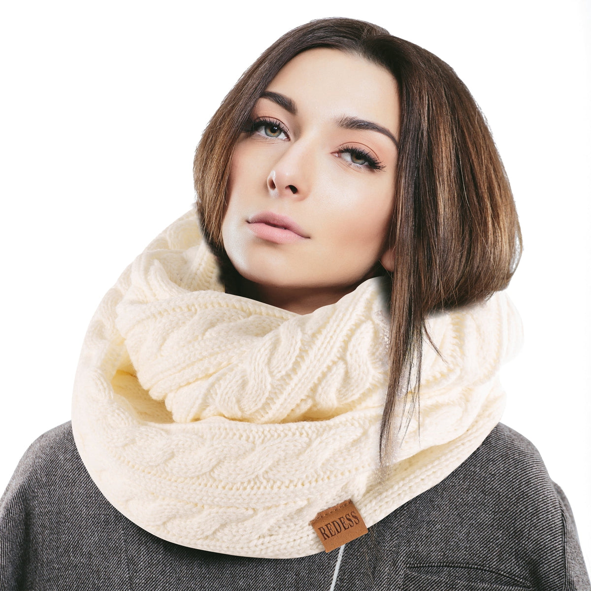 REDESS Winter Scarf for Women Knit Solid Color Pattern Infinity Circle Loop Scarves for Adult Unisex Cold Weather