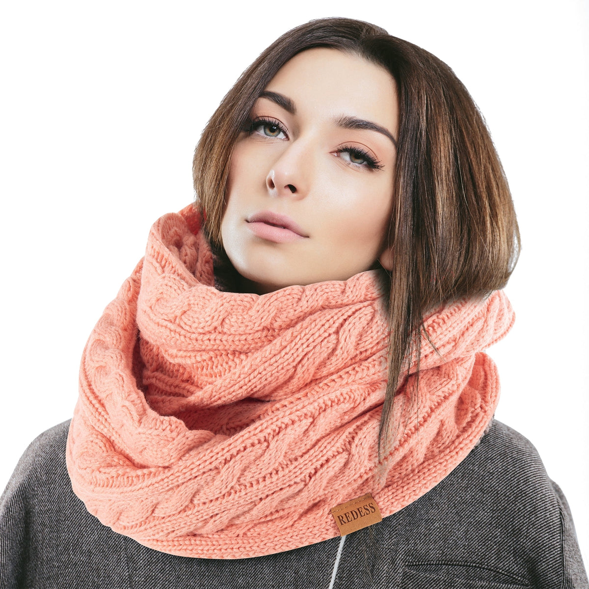 REDESS Winter Scarf for Women Knit Solid Color Pattern Infinity Circle Loop Scarves for Adult Unisex Cold Weather