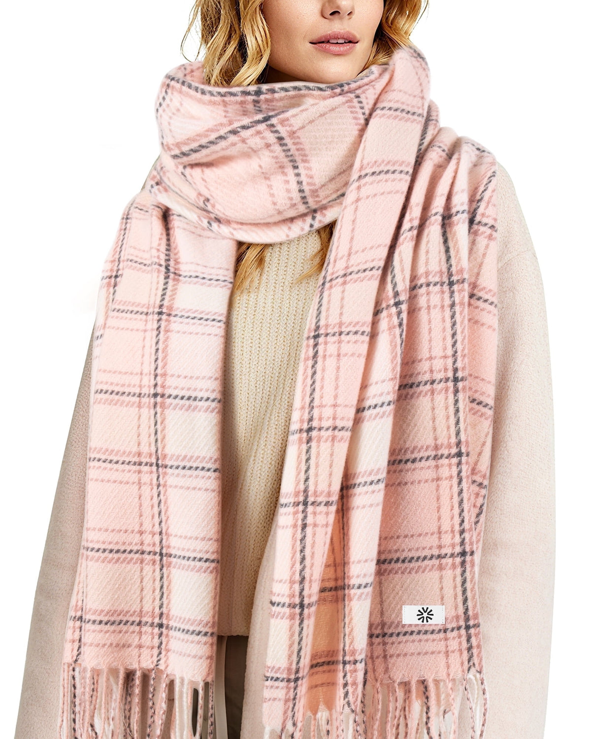 REDESS Winter Scarves for Men and Women Soft Plaid Pattern Cozy Warm Tassel Shawl Wrap, Plaid Gray