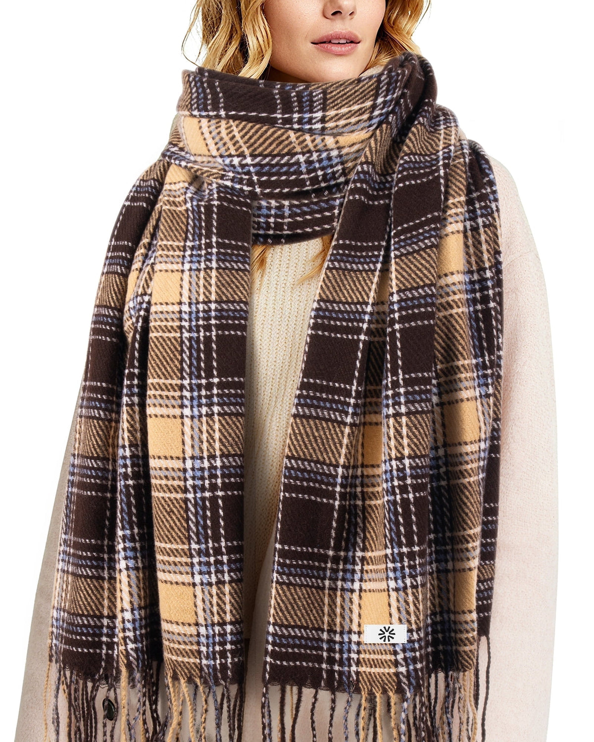 REDESS Winter Scarves for Men and Women Soft Plaid Pattern Cozy Warm Tassel Shawl Wrap, Plaid Gray