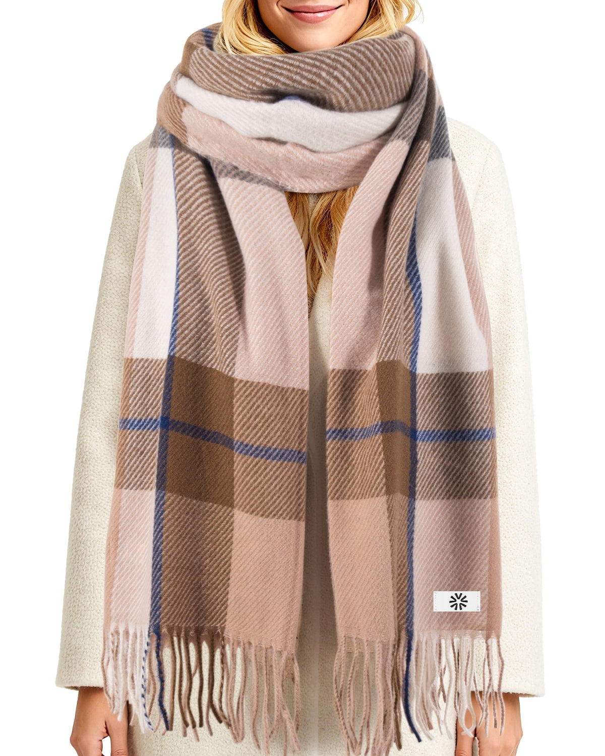 REDESS Scarf for Women and Men,Unisex Adult Winter Soft Plaid Pattern Cozy Warm Tassel Shawl Wrap,Plaid Beige