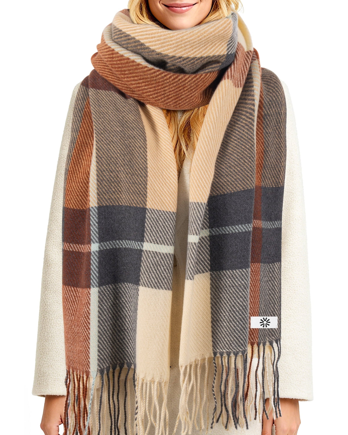REDESS Scarf for Women and Men,Unisex Adult Winter Soft Plaid Pattern Cozy Warm Tassel Shawl Wrap,Plaid Beige