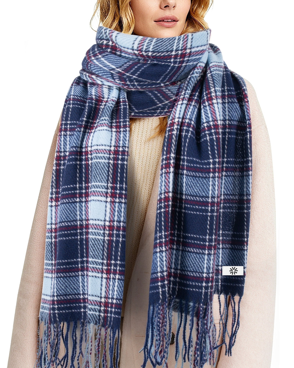 REDESS Winter Scarves for Men and Women Soft Plaid Pattern Cozy Warm Tassel Shawl Wrap, Plaid Gray