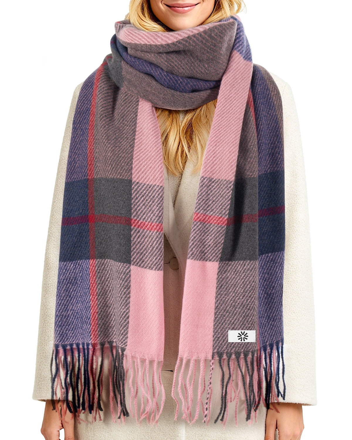 REDESS Scarf for Women and Men,Unisex Adult Winter Soft Plaid Pattern Cozy Warm Tassel Shawl Wrap,Plaid Beige