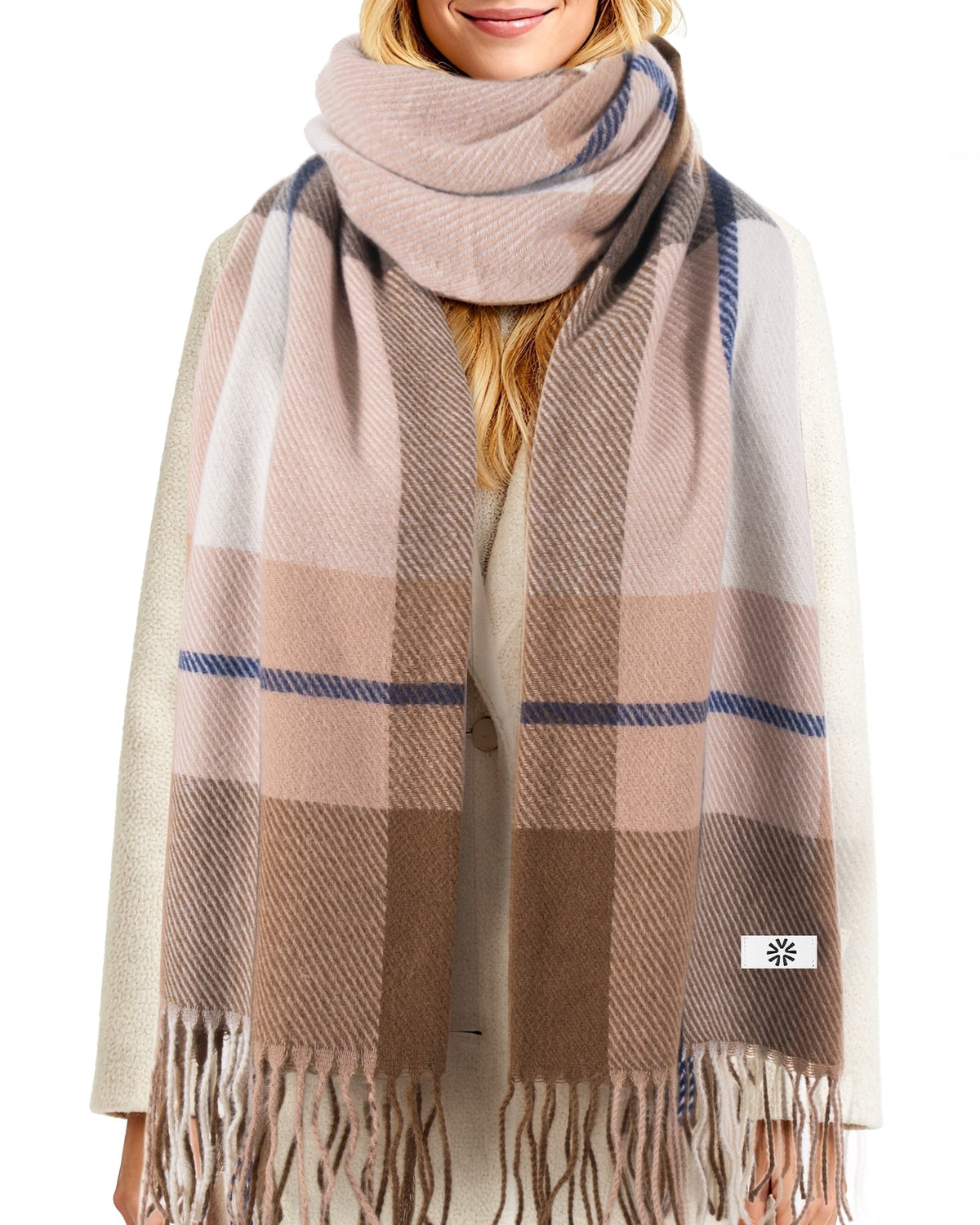 REDESS Scarf for Women and Men,Unisex Adult Winter Soft Plaid Pattern Cozy Warm Tassel Shawl Wrap,Plaid Beige