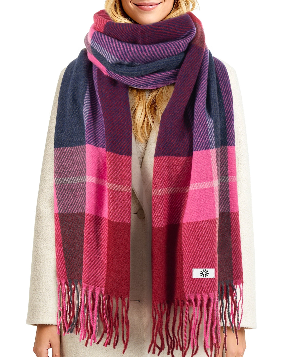 REDESS Scarf for Women and Men,Unisex Adult Winter Soft Plaid Pattern Cozy Warm Tassel Shawl Wrap,Plaid Beige